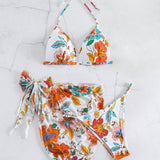Swim Vcay Conjunto De Bikini Con Lazo Y Cuello Halter Con Estampado Floral Para Mujer Carnaval