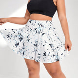Yoga Basic Falda Atletica Con Tenido Anudado Para Tallas Grandes Con Pantalones Cortos Incorporados