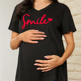 Camiseta De Felpa Bordada Con Letras Para Maternidad