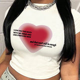 Slayr Camiseta De Manga Corta Para Mujer Con Impresion Del Eslogan Con Forma De Corazon