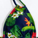 NEW  Swim Vcay Conjunto De Bikini Con Estampado De Plantas Tropicales Para Mujeres Con Cuello Halter Y Cordon En El Cuello