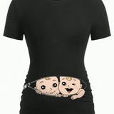 Camiseta Estampada Bebe De Dibujos Animados Simple Informal De Maternidad Adecuada Para El Verano