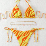 Swim Mod Conjunto De Bikini Con Estampado Halter Y Tira De Cadena Para Mujer Carnival