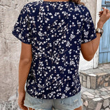 LUNE Blusa De Mangas Abullonadas De Estampado Floral Pequeno Para Mujer