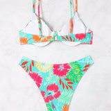 Swim Vcay Conjunto De Bikini De Camiseta Estampada Tropical Para Mujer