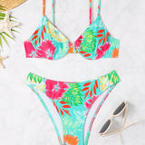 Swim Vcay Conjunto De Bikini De Camiseta Estampada Tropical Para Mujer