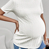 Camiseta Larga Casual Con Cuello Alzado De Maternidad Joven
