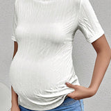 Camiseta Larga Casual Con Cuello Alzado De Maternidad Joven