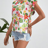 VCAY Camisa Para Mujeres Con Mangas De Murcielago Y Estampado Floral Botanico