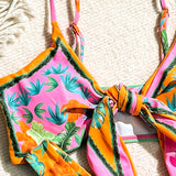 Swim Vcay Conjunto De Bikini Para Mujer Con Estampado De Plantas Y Parte Frontal Con Lazo