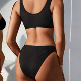 Swim Basics Conjunto De Bikini Para Mujeres Con Color Solido Y Alta Elasticidad
