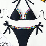 Swim BohoFeel Conjunto De Bikini Con Nudo Lateral, Patron Geometrico De Bloques De Color