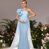 Vestido De Corte Sirena Con Adorno De Volante En Un Hombro Para Mujeres Embarazadas