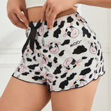 NEW Pantalones De Salon Para Mujer Con Estampado De Vaca Decorado Con Lazo