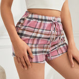 NEW Pantalones De Pijama Con Estampado De Cuadros Y Cintura Anudada Para Mujer