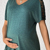 Camiseta Para Mujer Embarazada Con Manga Raglan Y Encaje De Parche