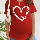 Ropa De Maternidad Camiseta De Cuello Redondo De Manga Corta Con Impresion De Letra Y Corazon