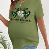 NEW  Ropa De Maternidad Con Hombros Regulares, Camiseta Corta Con Estampado De Corazon Y Eslogan