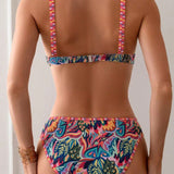 Swim BohoFeel Conjunto De Bikini Con Espalda Abierta Entrecruzada Y Estampado Aleatorio