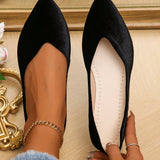 NEW Zapatos Planos De Mujer De Gran Tamano (35-45) Con Punta, Calzado Sin Cordones, Suela Suave, Tela Negra, Versatil, Para Primavera Y Otono