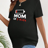NEW  Camiseta Electrica Para Embarazadas Con Estampado De Letras, Manga Corta Y Hombro Regular