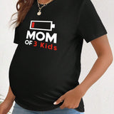 NEW  Camiseta Electrica Para Embarazadas Con Estampado De Letras, Manga Corta Y Hombro Regular