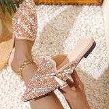 Zapatillas Planas De Punta Abierta Para Mujer, Zapatos Muller De Primavera Y Verano Con Diamantes De Imitacion, Perfectos Para Vestir