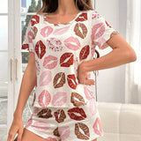 Skyy Designs Co Conjunto De Pijama Elegante De Estampado De Leopardo Y Labios Multicolor