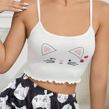 Top De Pijama Para Mujer Con Estampado De Expresiones De Gatos