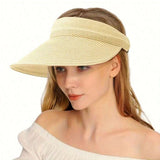 NEW 1 Pieza Sombrero De Sol De Rafia De Pp Ajustable Elastico Para Vacaciones, Playa Y Proteccion Solar
