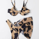 3 piezas vestido de baño bikini con aro con estampado de vaca con falda de playa