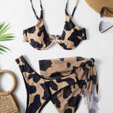 Multicolor / S 3 piezas vestido de baño bikini con aro con estampado de vaca con falda de playa
