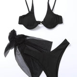 Negro / L 3 piezas vestido de baño bikini con aro con falda de playa
