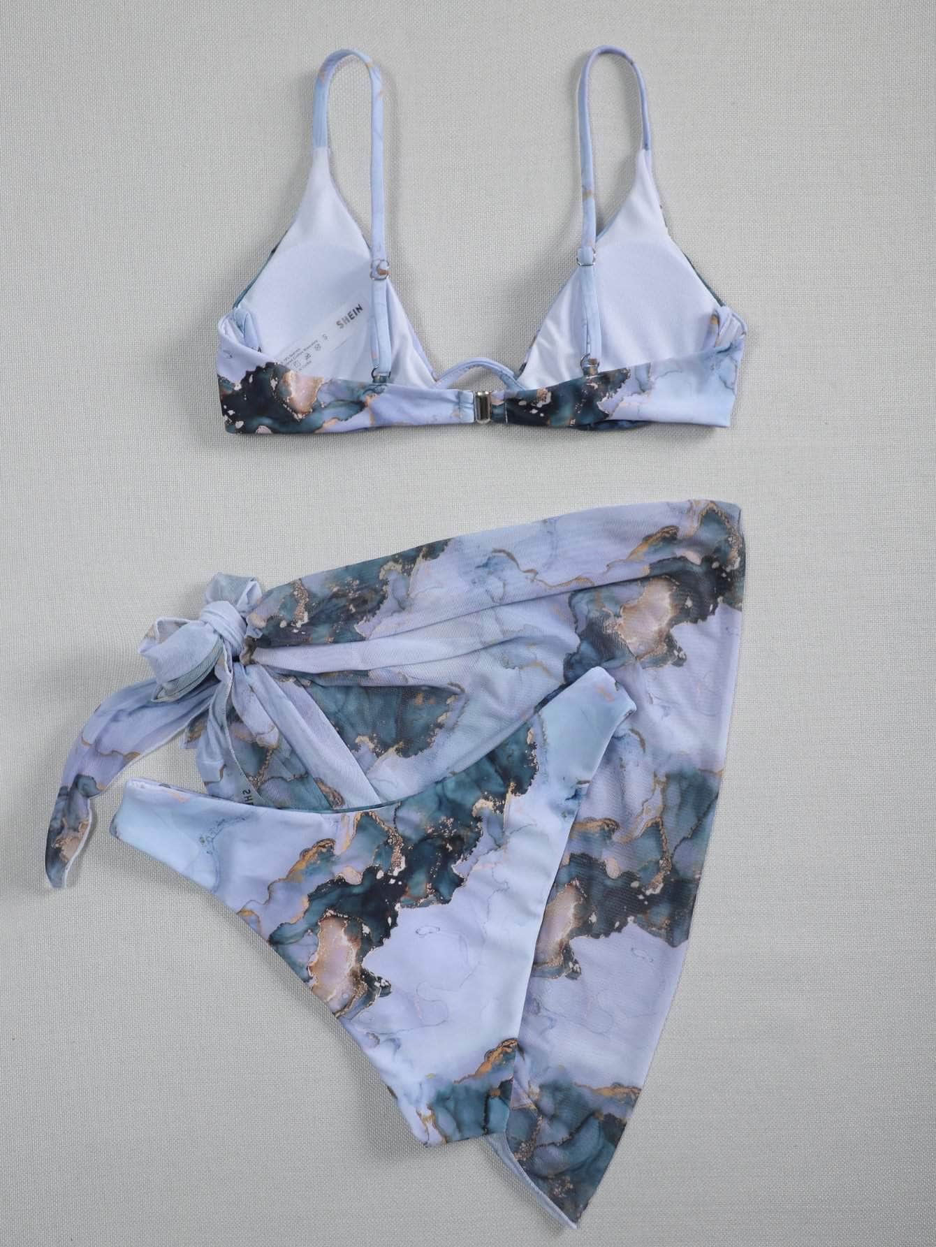 Multicolor / M 3 piezas vestido de baño bikini con aro de acuarela con falda playera
