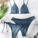 Neblina azul / XS 3 piezas vestido de baño bikini con cordón lateral triángulo