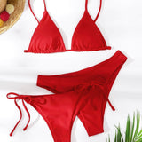 Rojo / XS 3 piezas vestido de baño bikini con cordón lateral triángulo