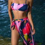 Multicolor2 / S 3 piezas vestido de baño bikini con estampado con falda playera