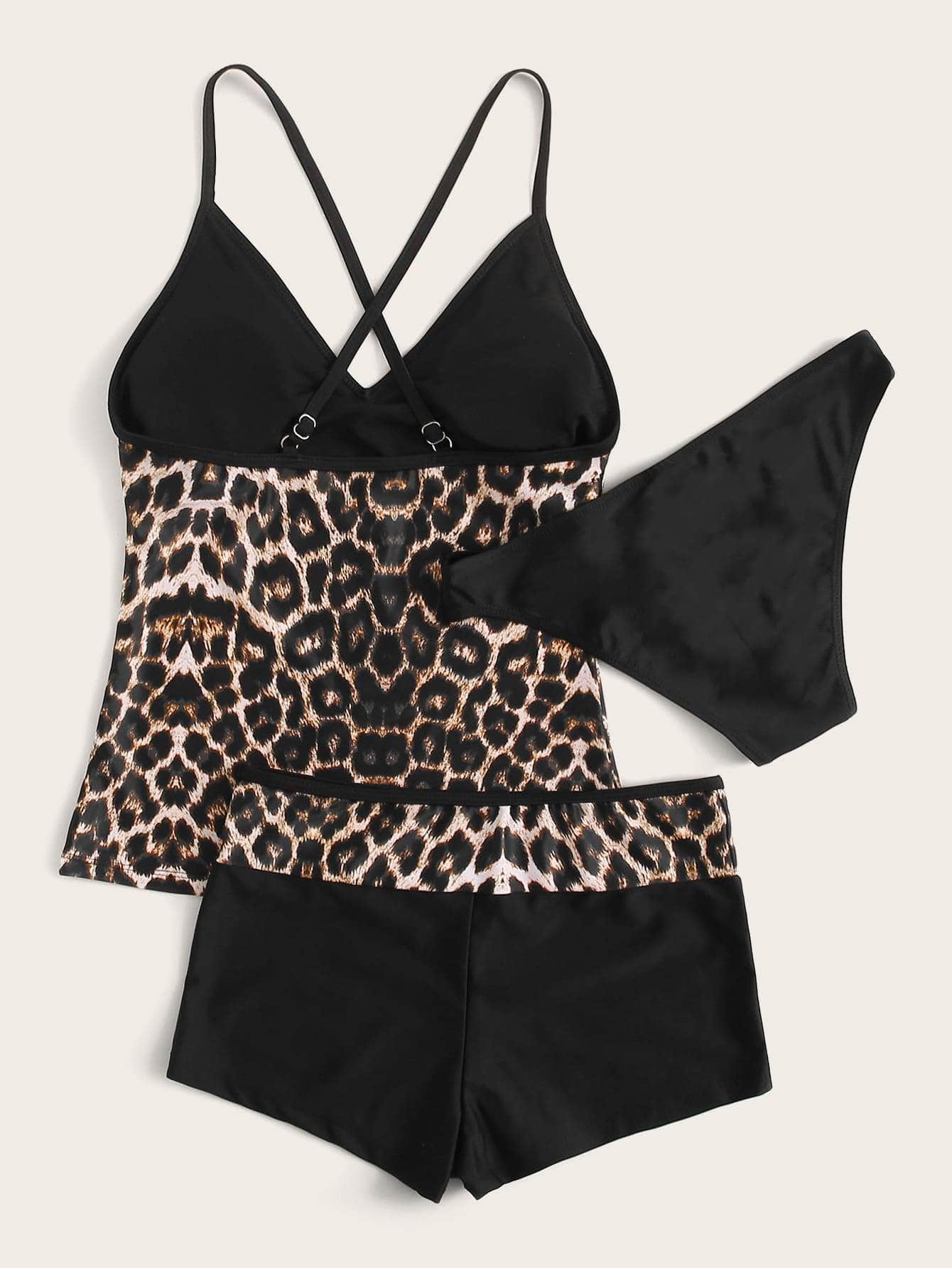 3 piezas vestido de baño bikini con tiras cruzadas de leopardo