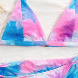 3 piezas vestido de baño bikini de tie dye con falda pareo