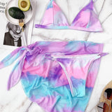 3 piezas vestido de baño bikini de tie dye con pareo
