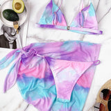 Multicolor / M 3 piezas vestido de baño bikini de tie dye con pareo
