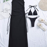 3 piezas vestido de baño bikini halter triángulo con malla