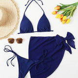 Azul / S 3 piezas vestido de baño bikini triángulo de tie dye con falda de playa