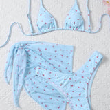 3 piezas vestido de baño bikini triángulo floral con falda de playa