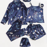 3 piezas conjunto de pijama de Satín con estampado floral