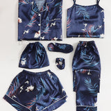 3 piezas conjunto de pijama de Satín con estampado floral