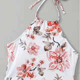 Vestido de baño bikini halter floral al azar con estampado con cordón lateral de espalda abierta con cordón