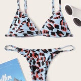 Azul / L Bikini tanga triángulo de leopardo