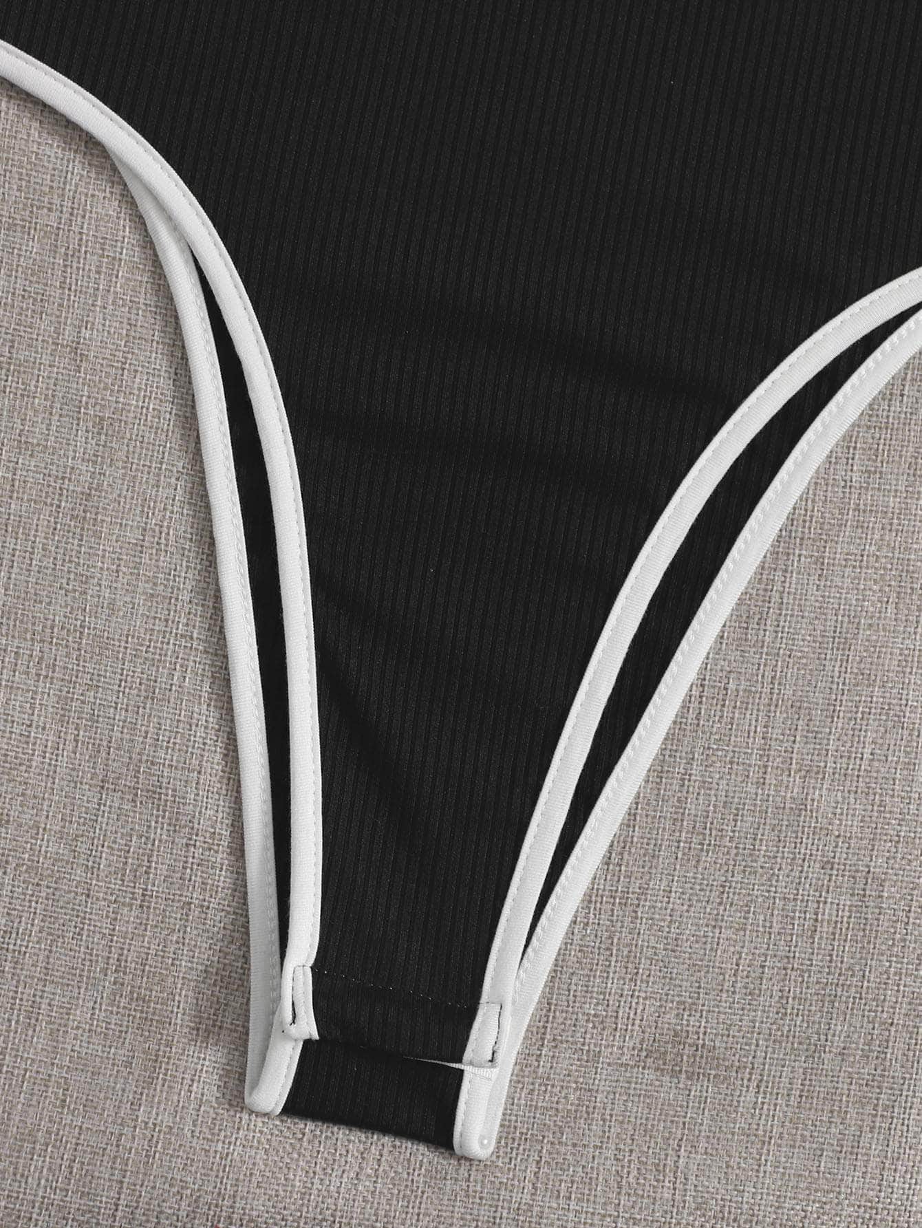 Negro / XL Body de tirante tejido de canalé unido en contraste