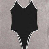 Negro / S Body de tirante tejido de canalé unido en contraste